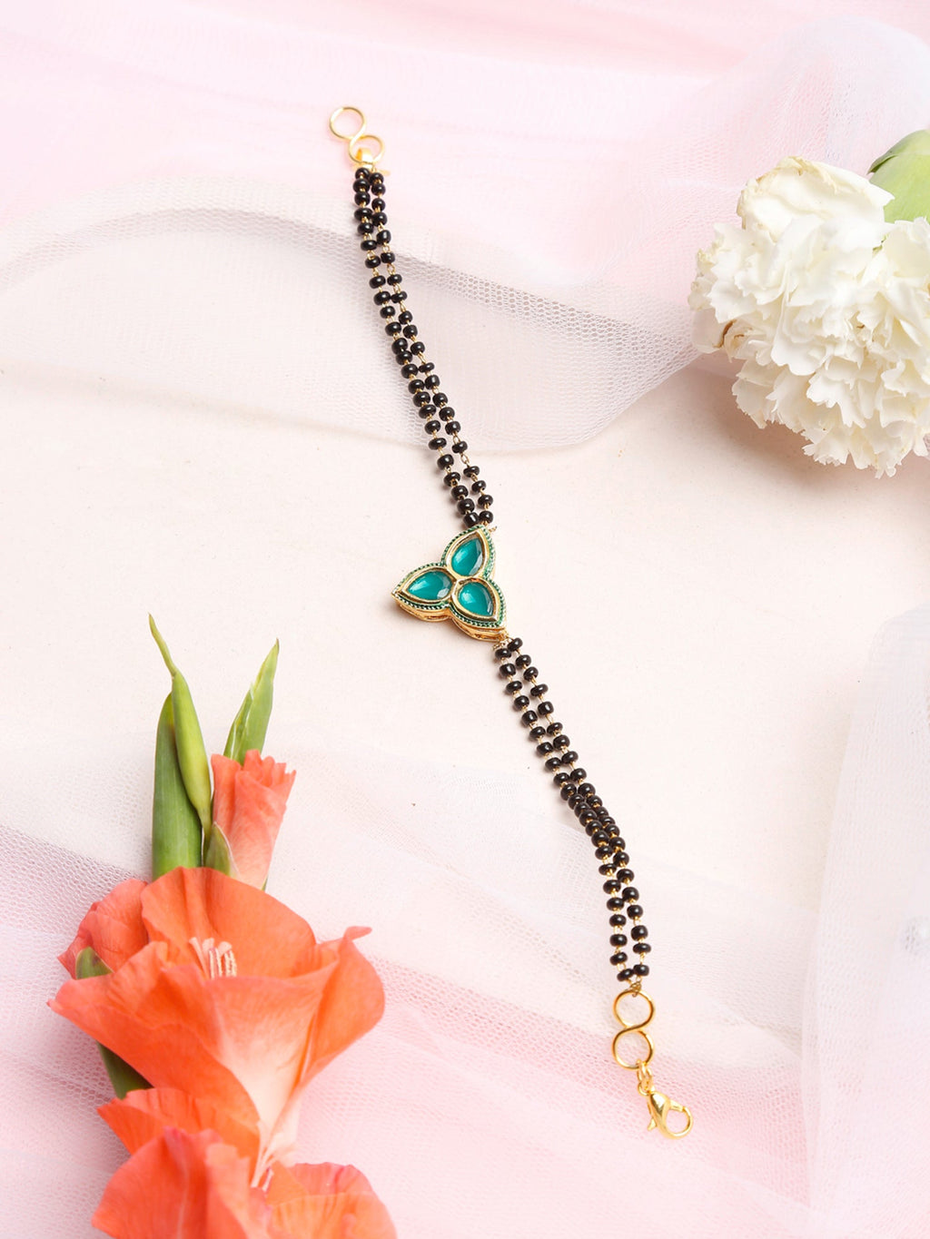 Women's Black Kundan Mangalsutra Bracelet - Ruby Raang | Grocsy