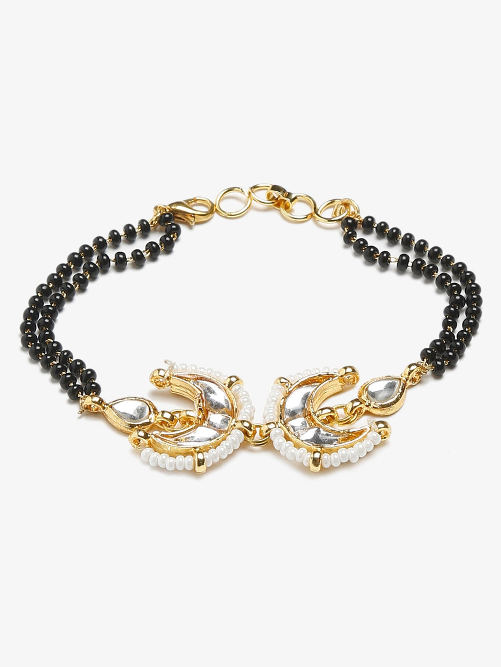 Women's Black Gold-Toned Multistrand Mangalsutra Bracelet - Ruby Raang