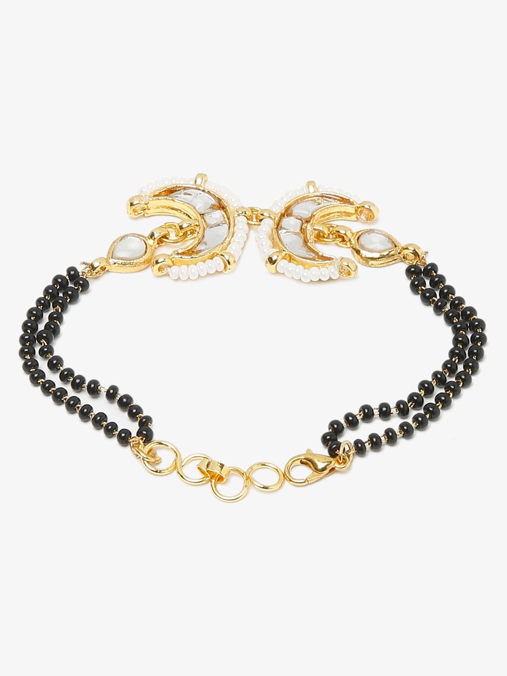 Women's Black Gold-Toned Multistrand Mangalsutra Bracelet - Ruby Raang
