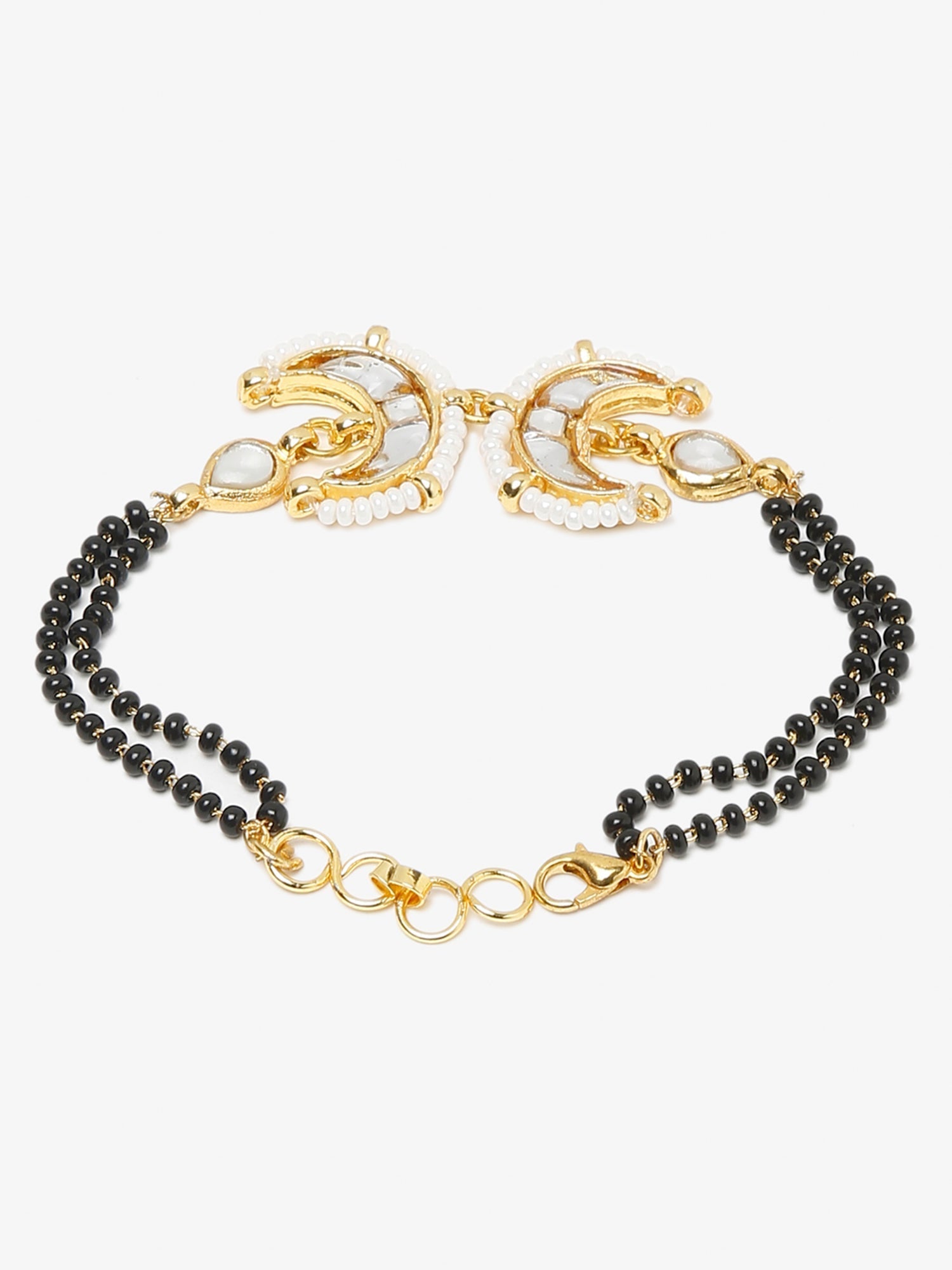 Women's Black Gold-Toned Multistrand Mangalsutra Bracelet - Ruby Raang