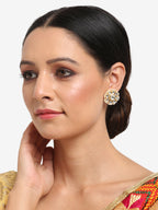 Gold-Toned Floral Kundan Studded Studs Earrings - Ruby Raang | Grocsy