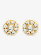 Gold-Toned Floral Kundan Studded Studs Earrings - Ruby Raang | Grocsy