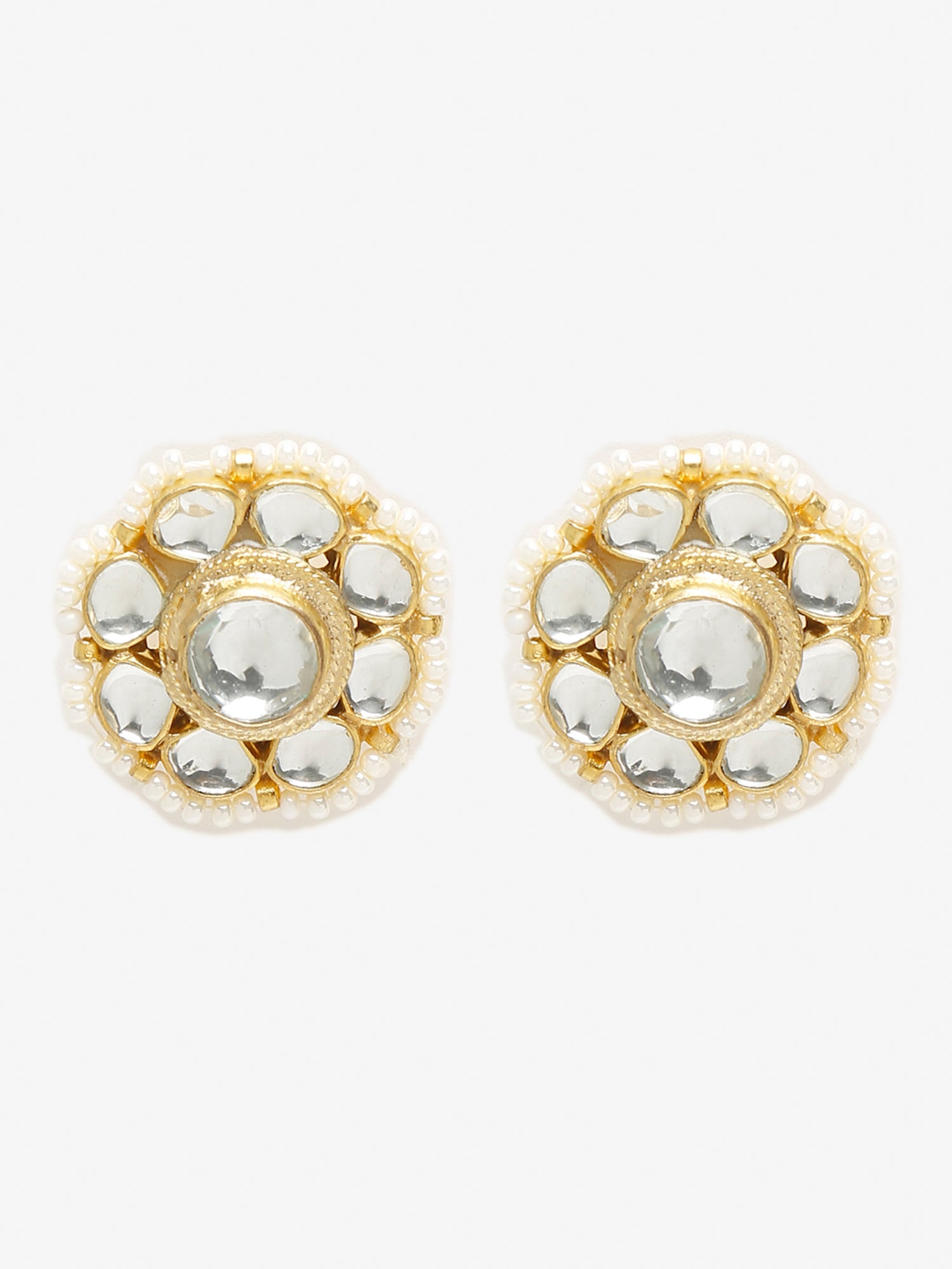 Gold-Toned Floral Kundan Studded Studs Earrings - Ruby Raang | Grocsy
