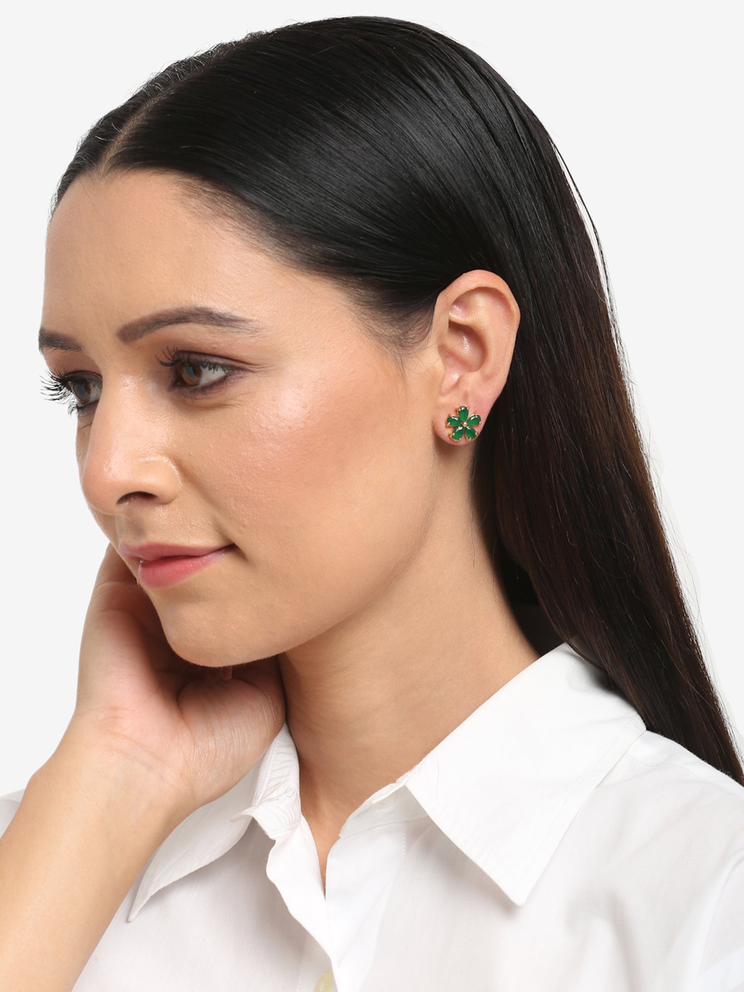 Green Contemporary Studs Earrings - Ruby Raang | Grocsy