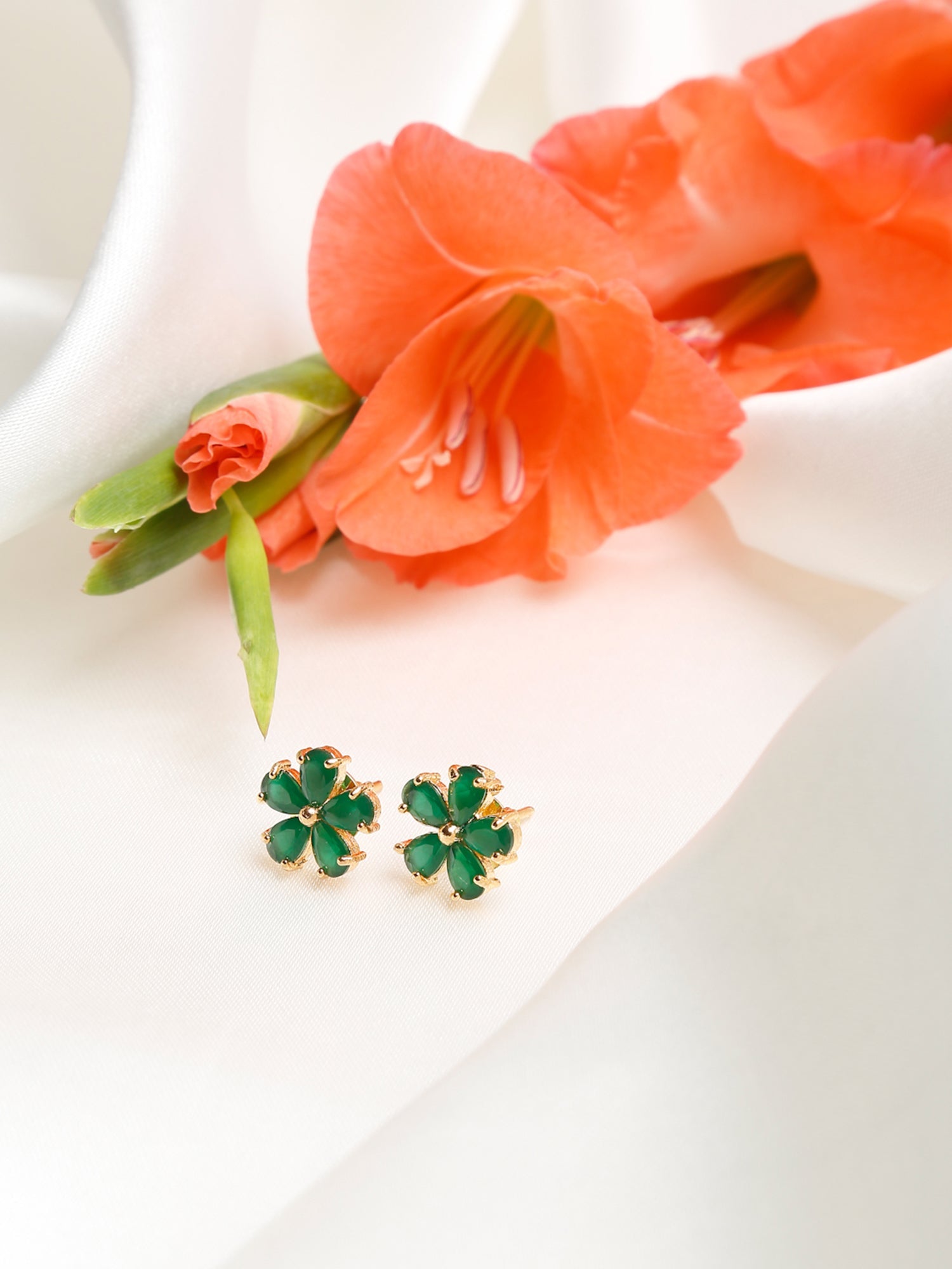 Green Contemporary Studs Earrings - Ruby Raang | Grocsy