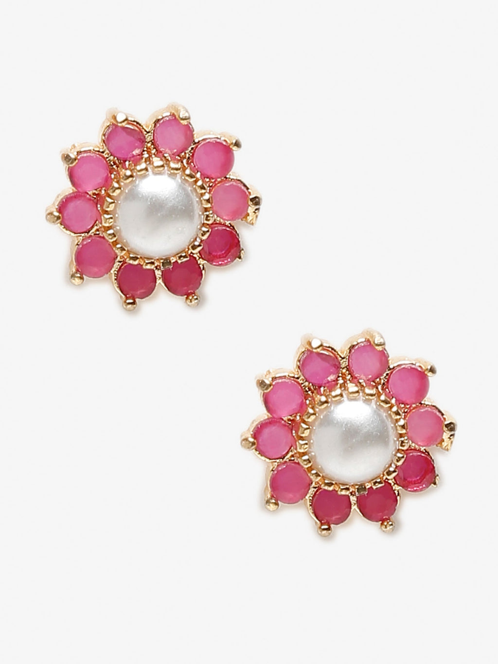 Maroon Gold-Polished Floral Studs Earrings - Ruby Raang | Grocsy