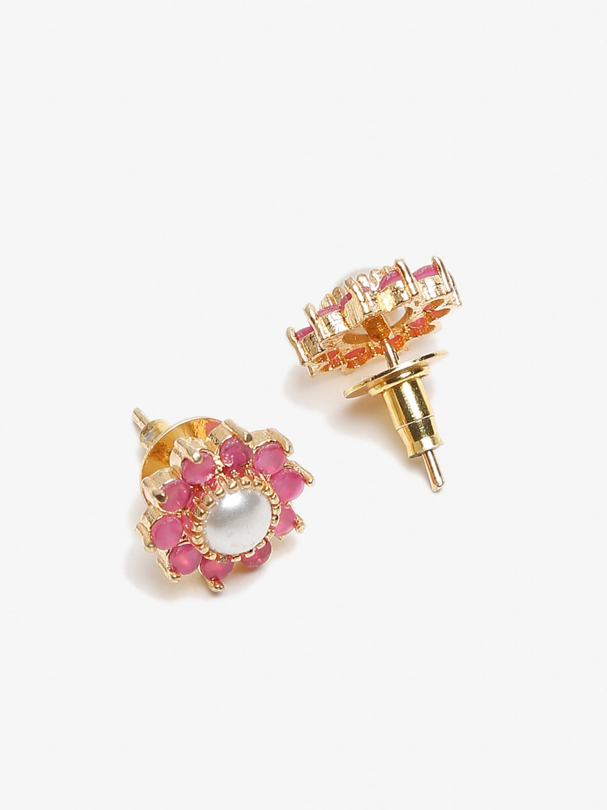 Maroon Gold-Polished Floral Studs Earrings - Ruby Raang | Grocsy