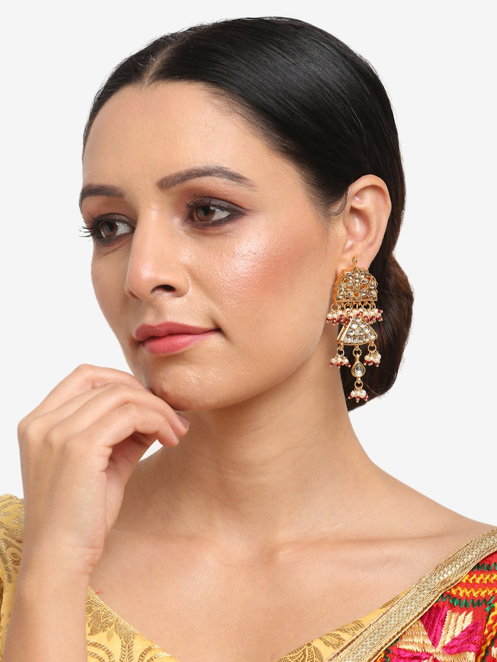 Gold-Toned Contemporary Chandbalis Earrings - Ruby Raang | Grocsy