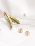 Gold-Polished Pink Floral Studs Earrings - Ruby Raang | Grocsy
