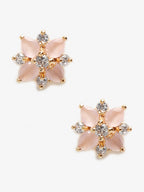 Gold-Polished Pink Floral Studs Earrings - Ruby Raang | Grocsy