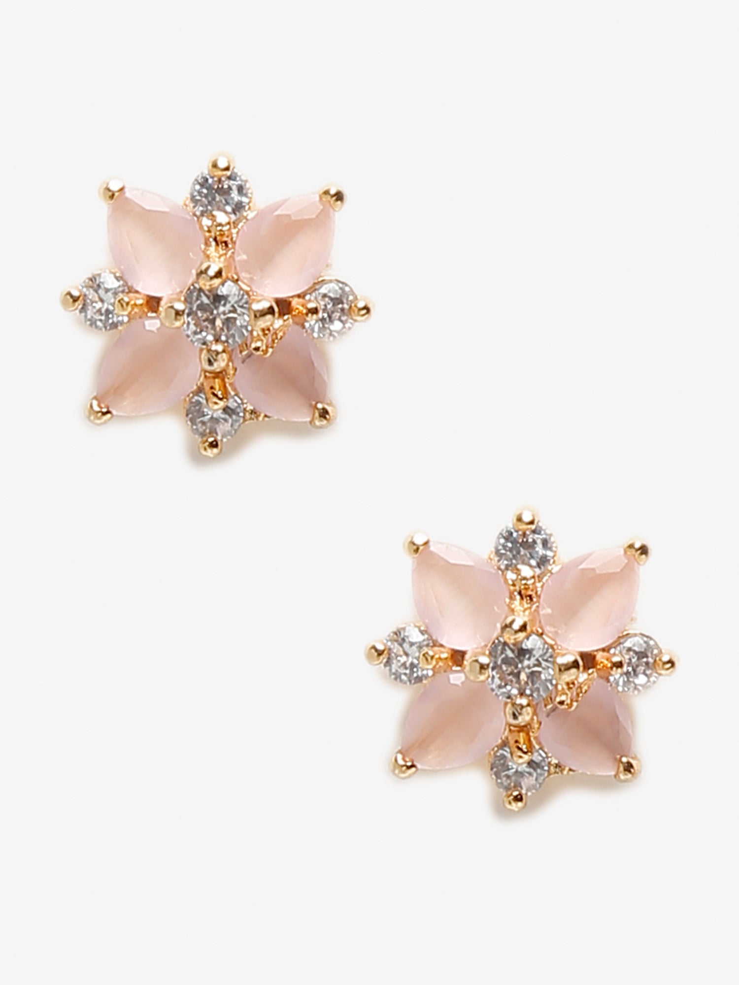 Gold-Polished Pink Floral Studs Earrings - Ruby Raang | Grocsy