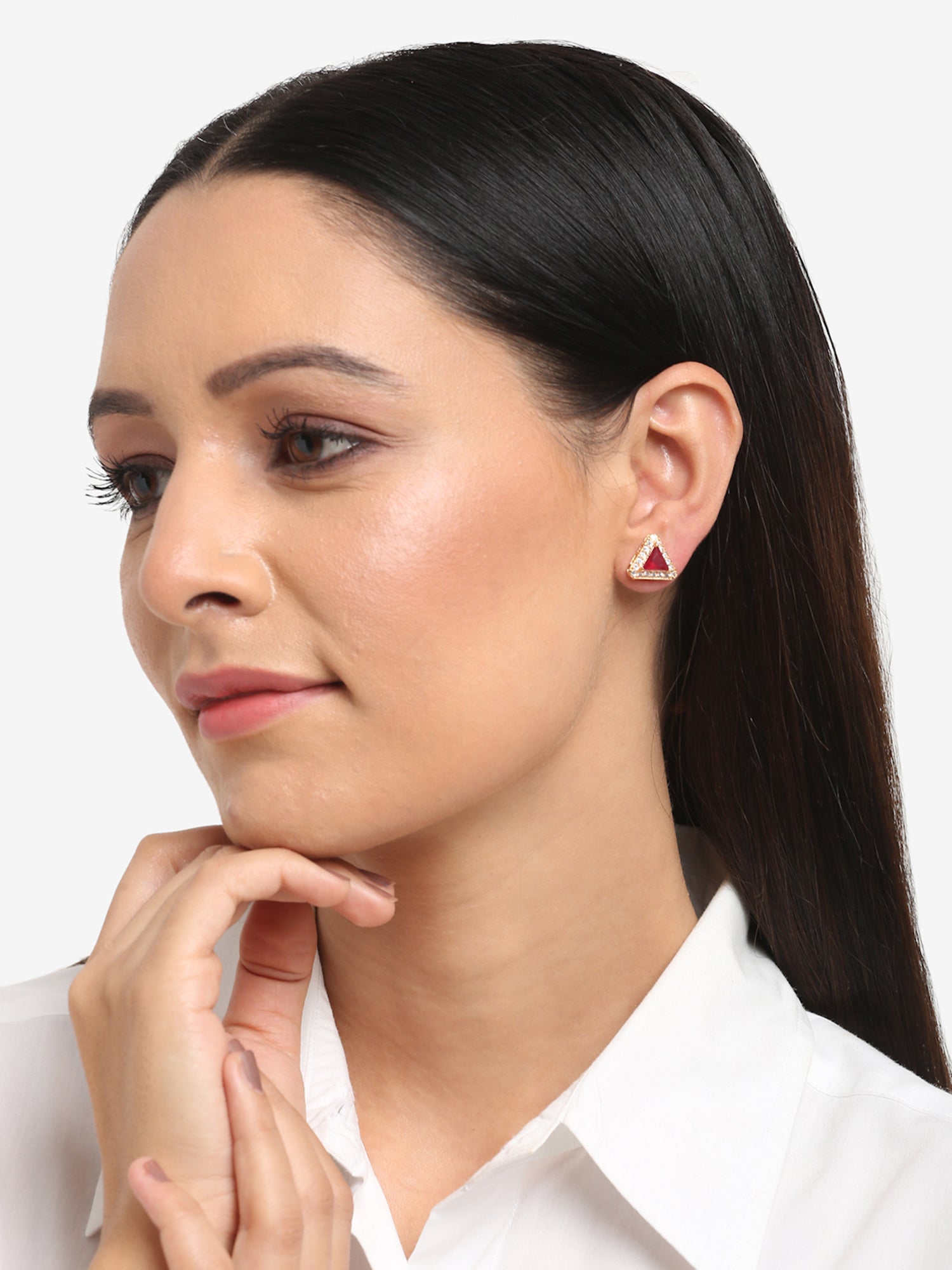 Maroon Contemporary Studs Earrings - Ruby Raang | Grocsy
