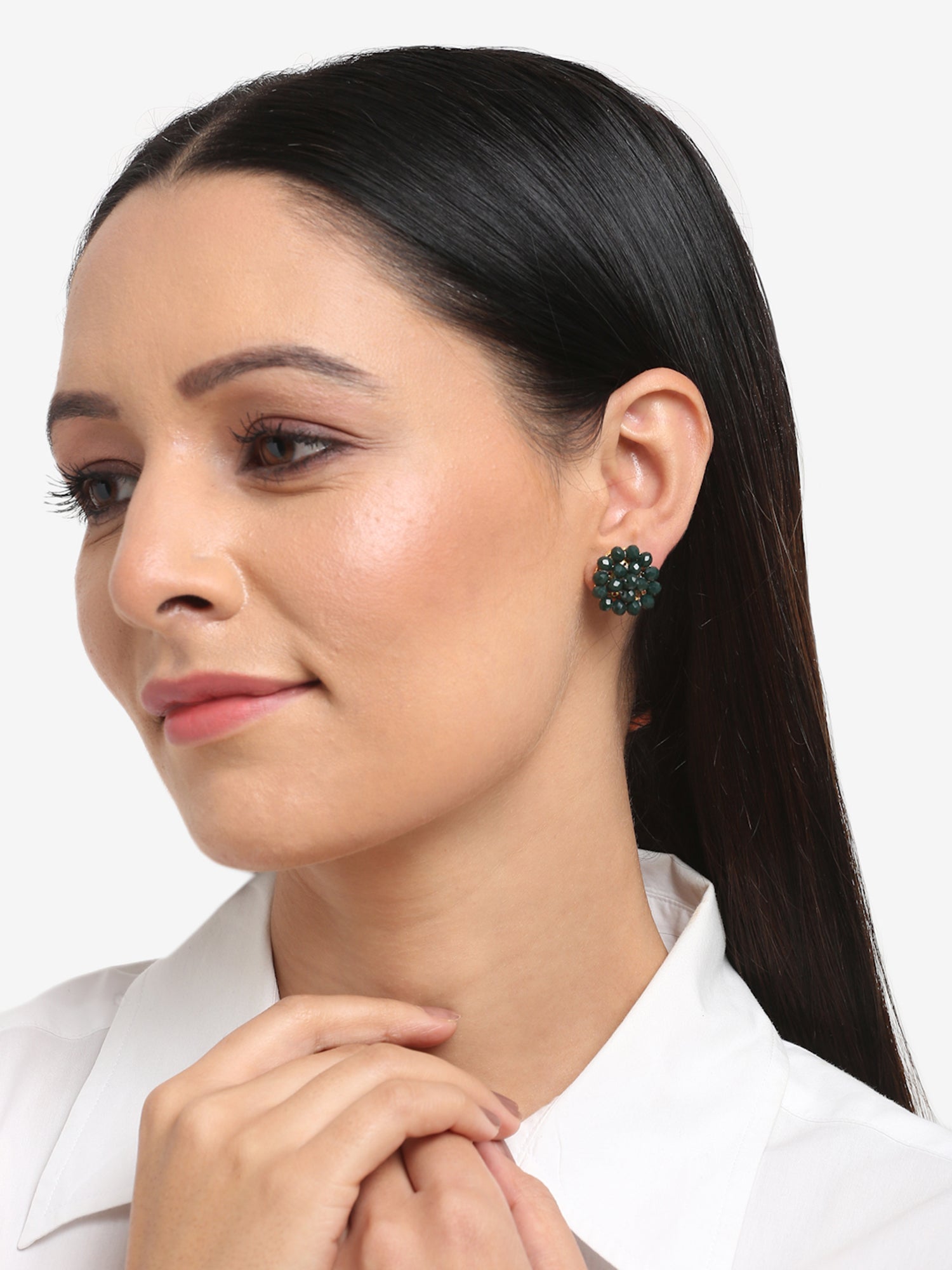 Green Contemporary Studs Earrings - Ruby Raang | Grocsy