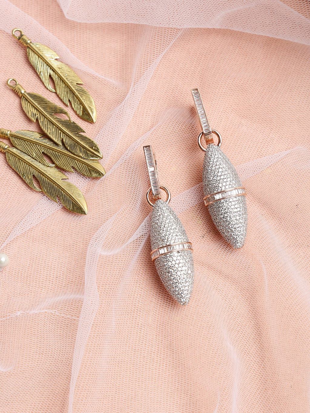 Rose Gold-Polished Silver-Toned Contemporary Drop Earrings - Ruby Raang | Grocsy