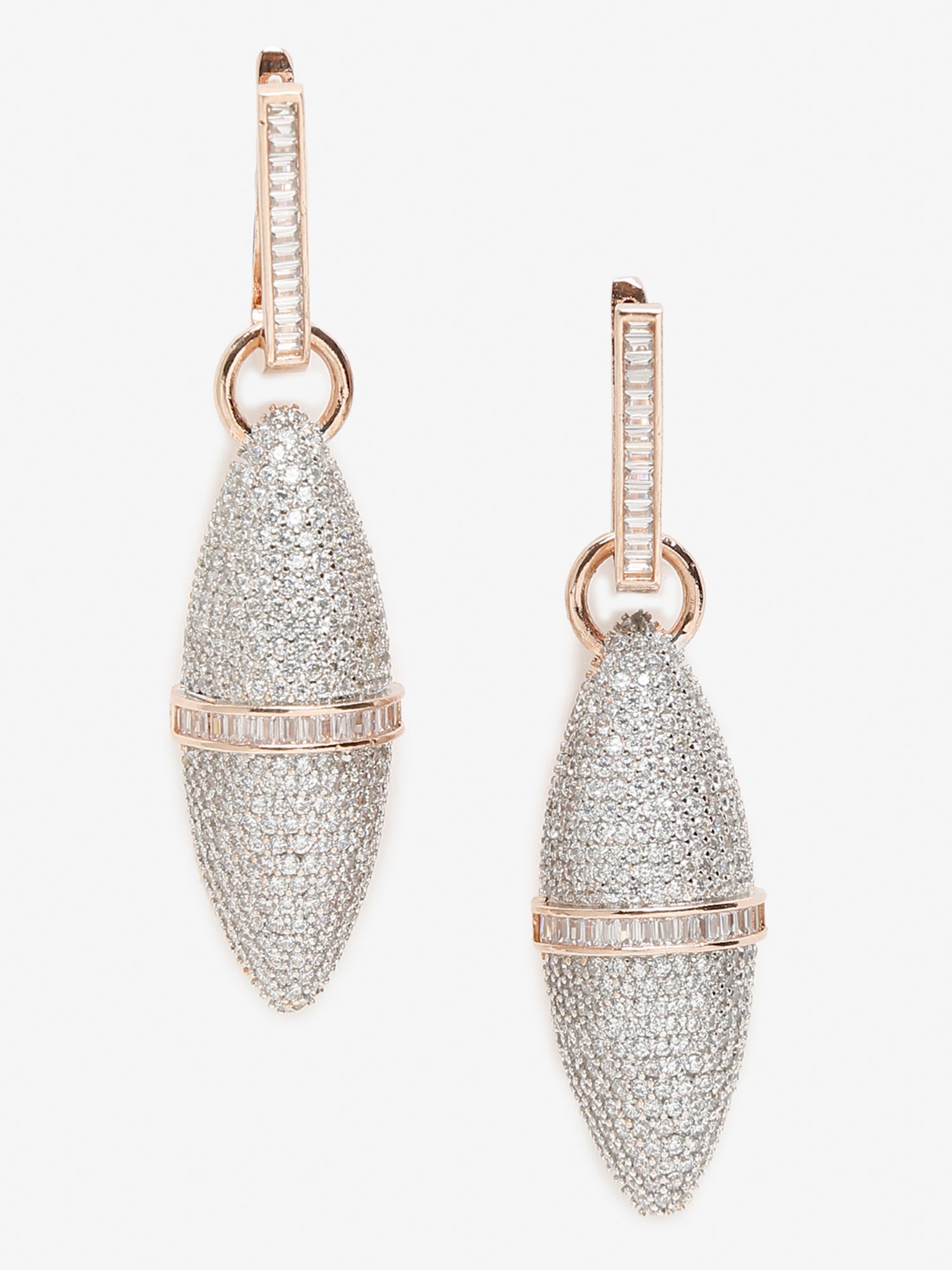 Rose Gold-Polished Silver-Toned Contemporary Drop Earrings - Ruby Raang | Grocsy