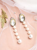 White Kundan Studded Pearls Drop Earrings - Ruby Raang | Grocsy