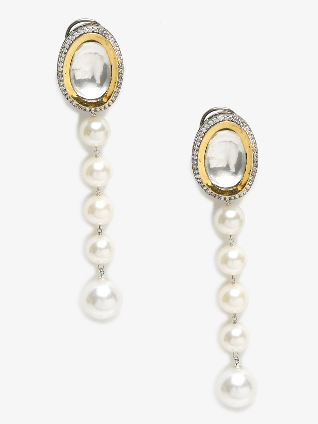 White Kundan Studded Pearls Drop Earrings - Ruby Raang | Grocsy