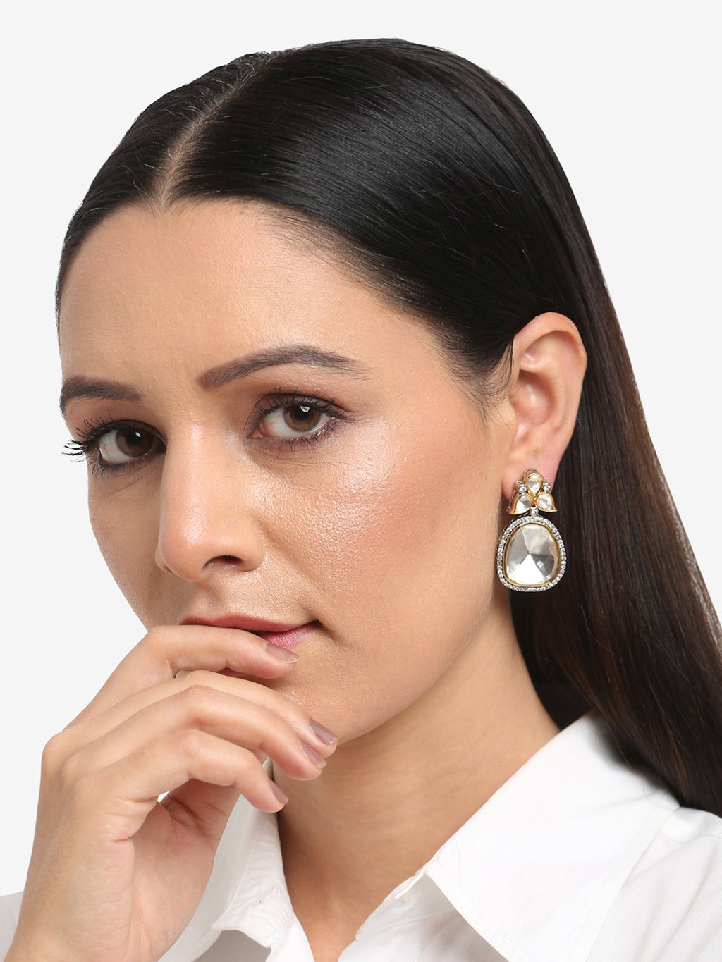 Silver-Toned Contemporary Studs Earrings - Ruby Raang | Grocsy