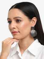 Silver-Toned Circular Drop Earrings - Ruby Raang | Grocsy