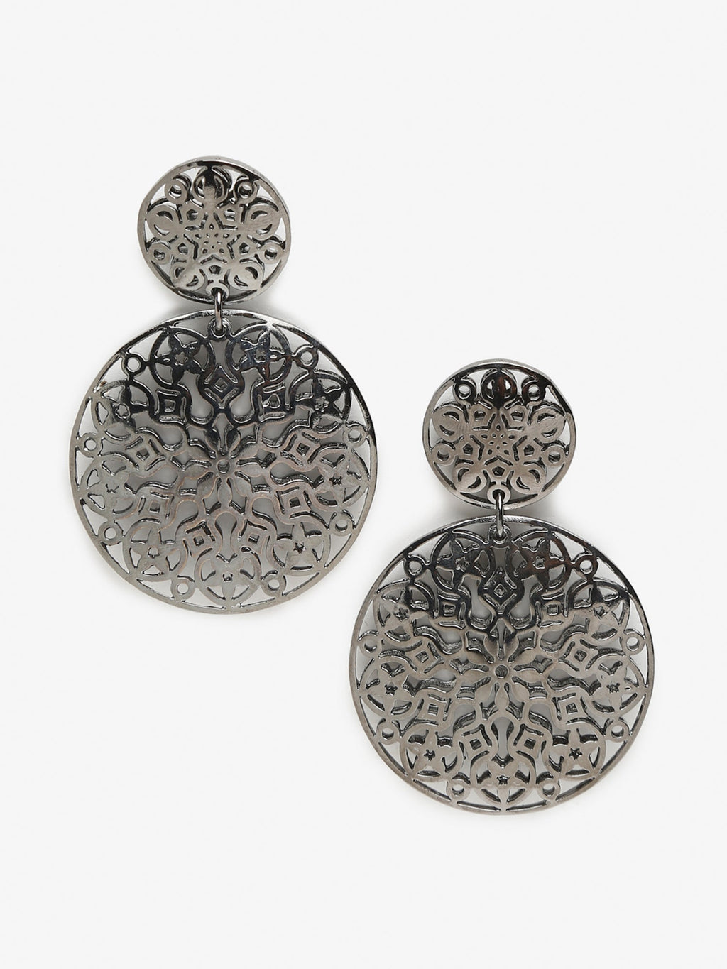 Silver-Toned Circular Drop Earrings - Ruby Raang | Grocsy