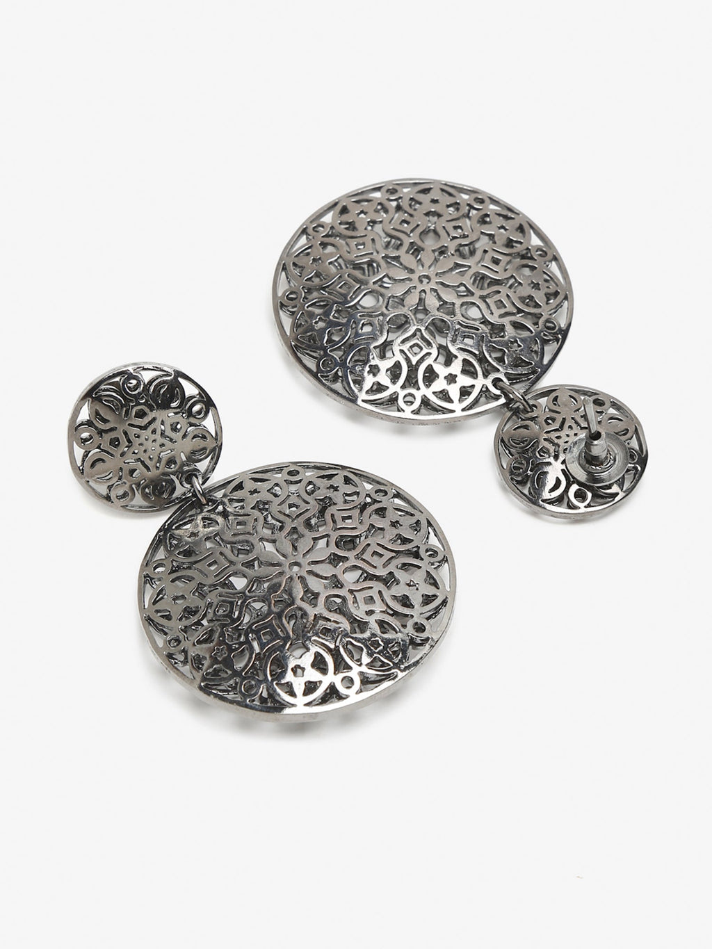 Silver-Toned Circular Drop Earrings - Ruby Raang | Grocsy