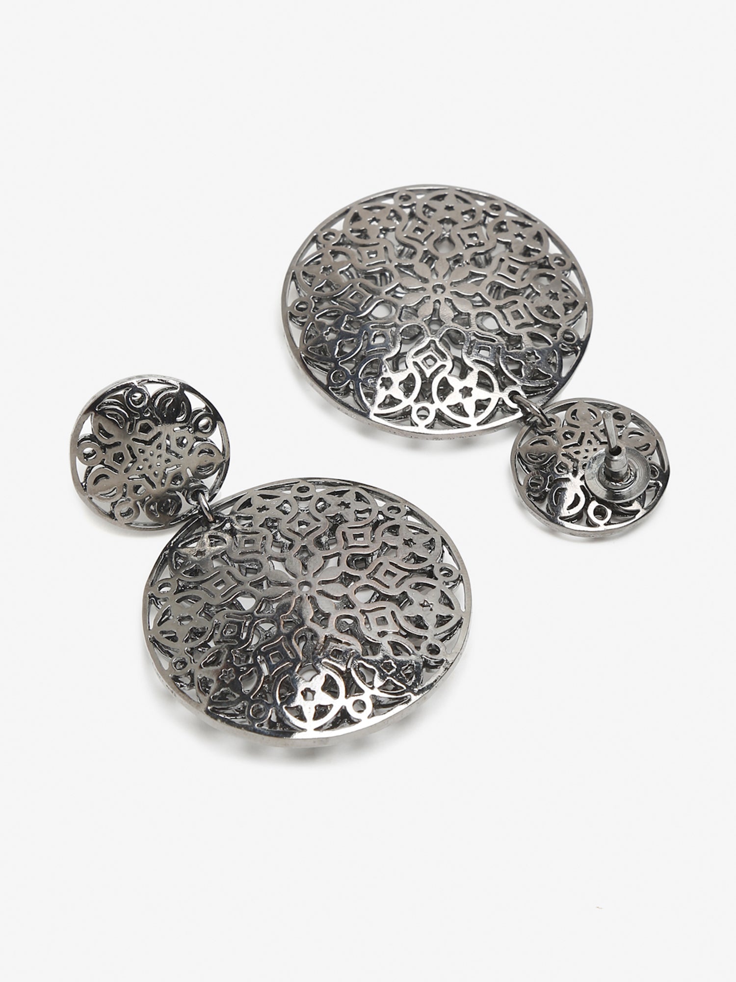 Silver-Toned Circular Drop Earrings - Ruby Raang | Grocsy