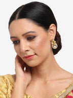 Gold-Toned White Teardrop Shaped Drop Earrings - Ruby Raang | Grocsy