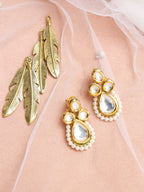 Gold-Toned White Teardrop Shaped Drop Earrings - Ruby Raang | Grocsy
