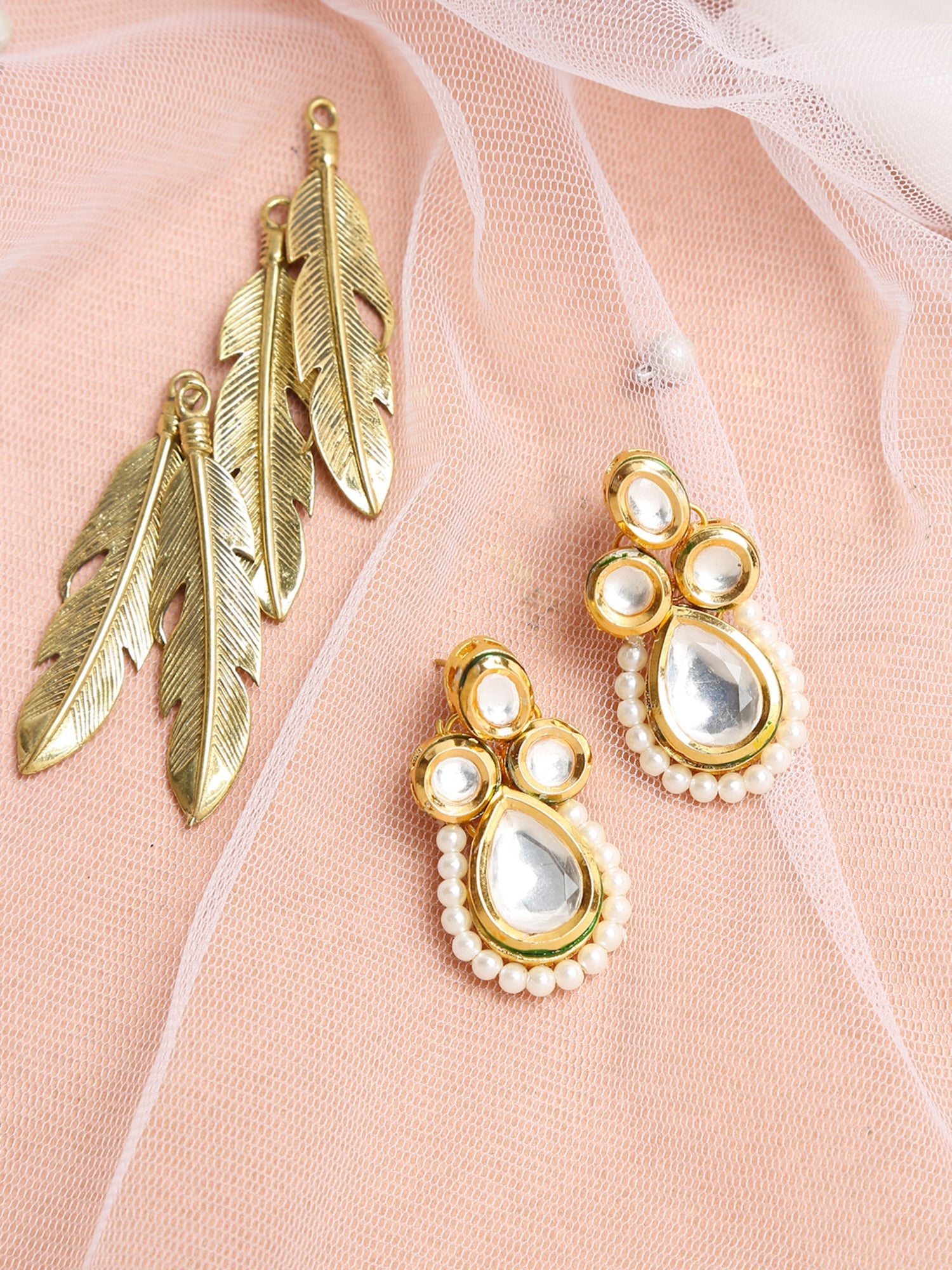 Gold-Toned White Teardrop Shaped Drop Earrings - Ruby Raang | Grocsy