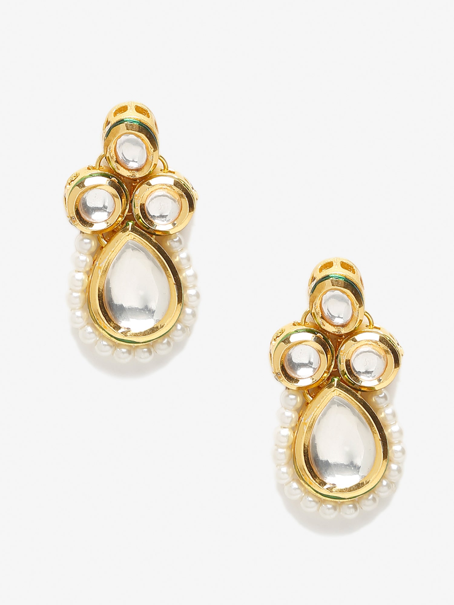 Gold-Toned White Teardrop Shaped Drop Earrings - Ruby Raang | Grocsy
