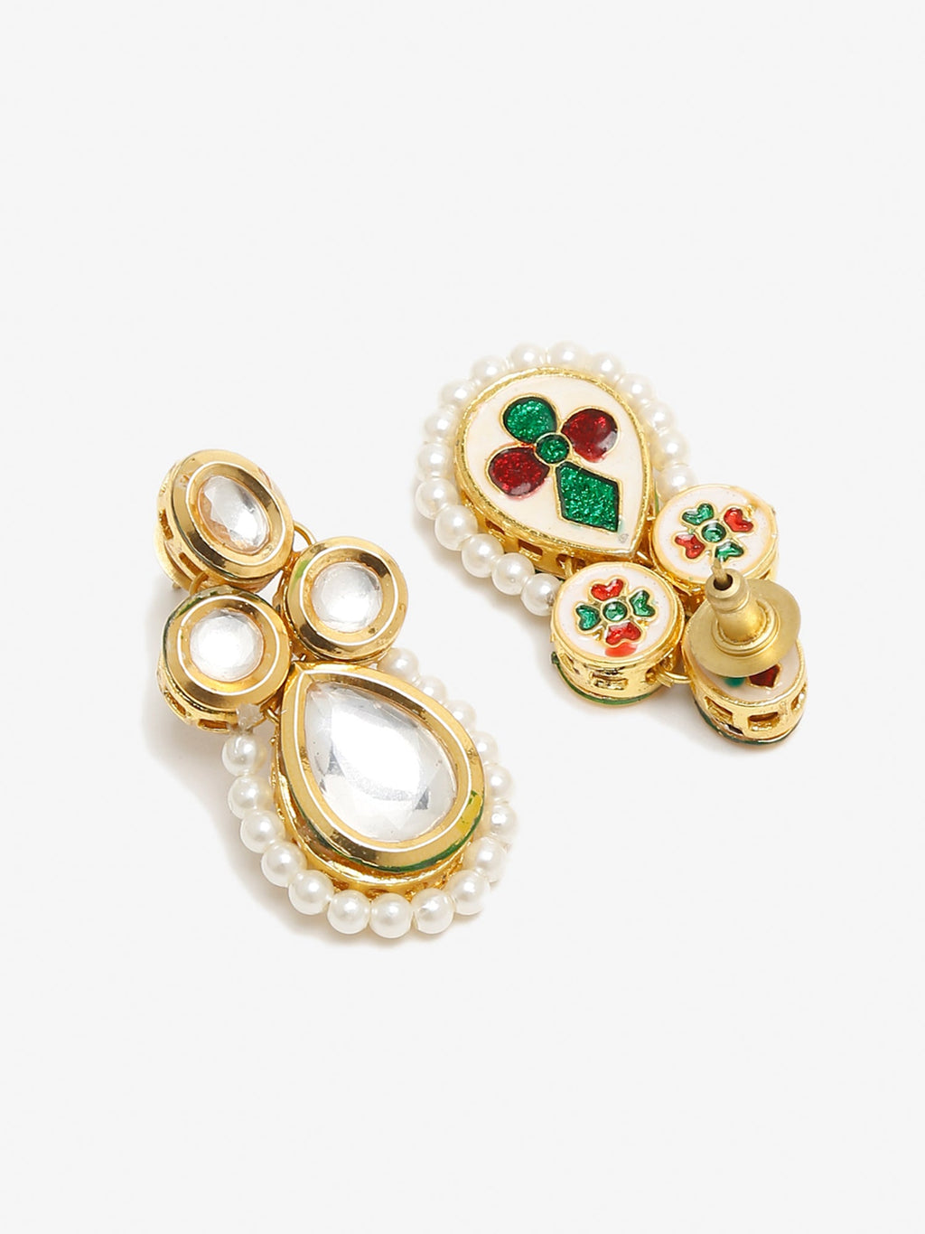 Gold-Toned White Teardrop Shaped Drop Earrings - Ruby Raang | Grocsy