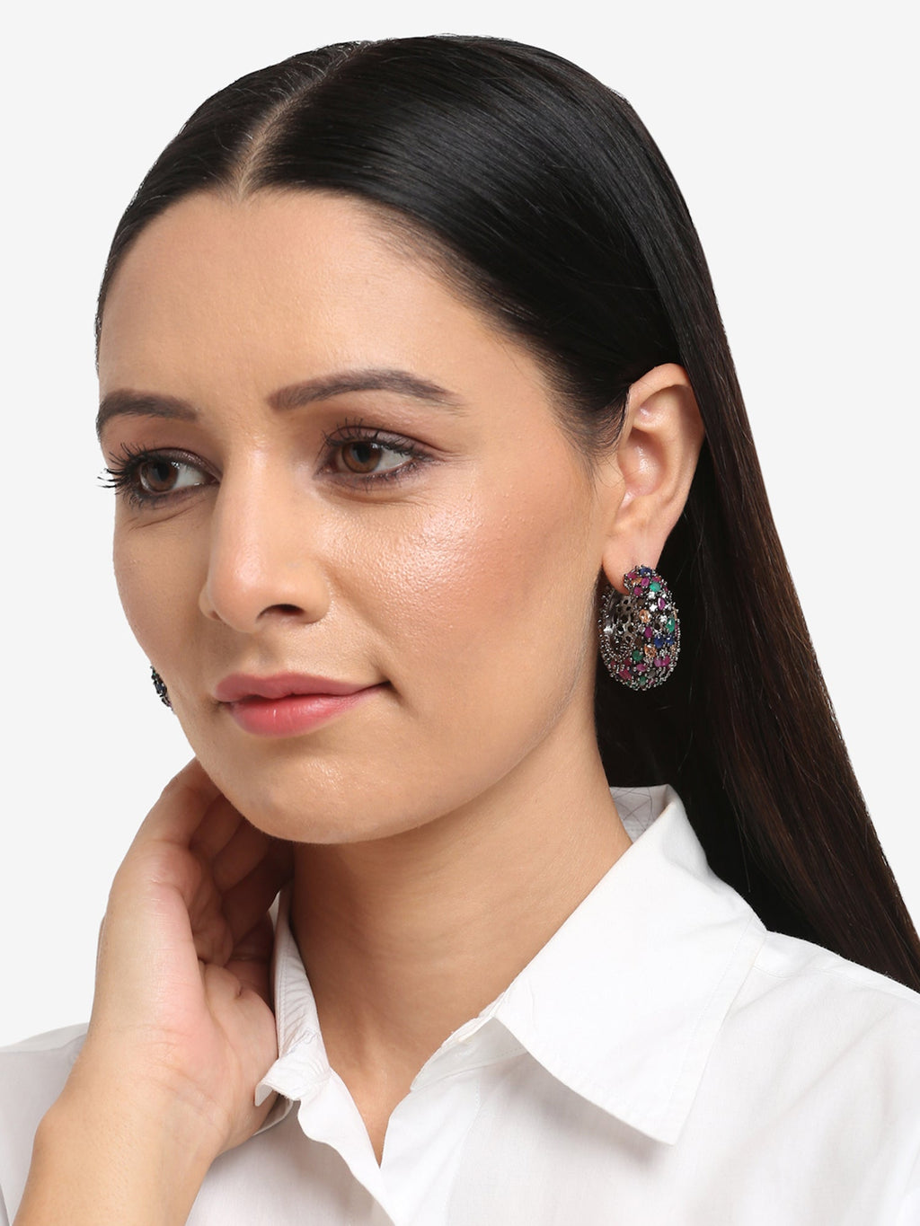 Multicoloured Contemporary Hoop Earrings - Ruby Raang | Grocsy