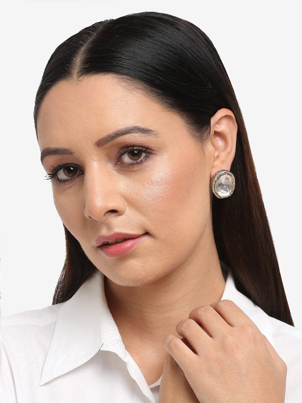 Silver-Toned Contemporary Studs Earrings - Ruby Raang | Grocsy