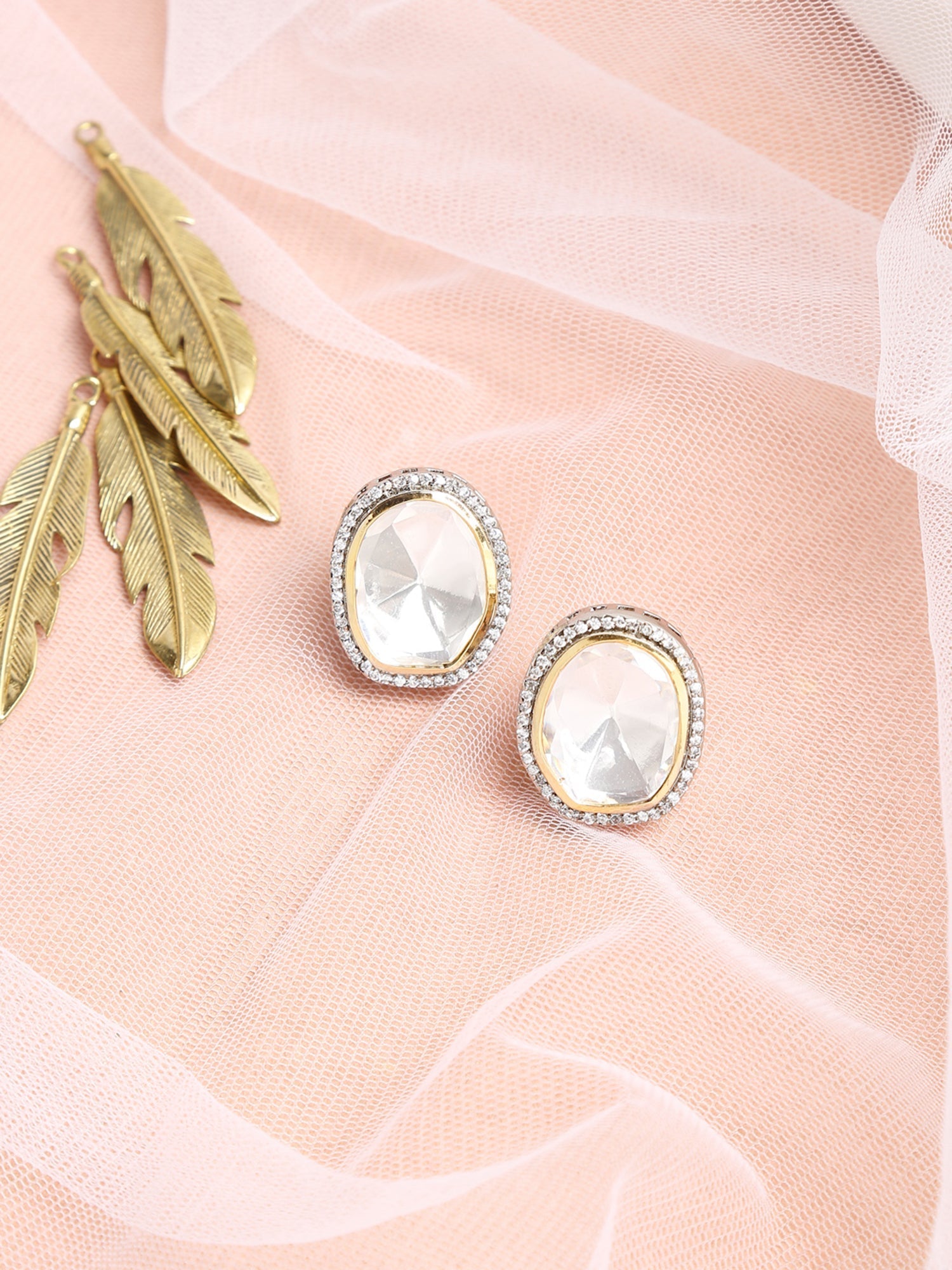 Silver-Toned Contemporary Studs Earrings - Ruby Raang | Grocsy
