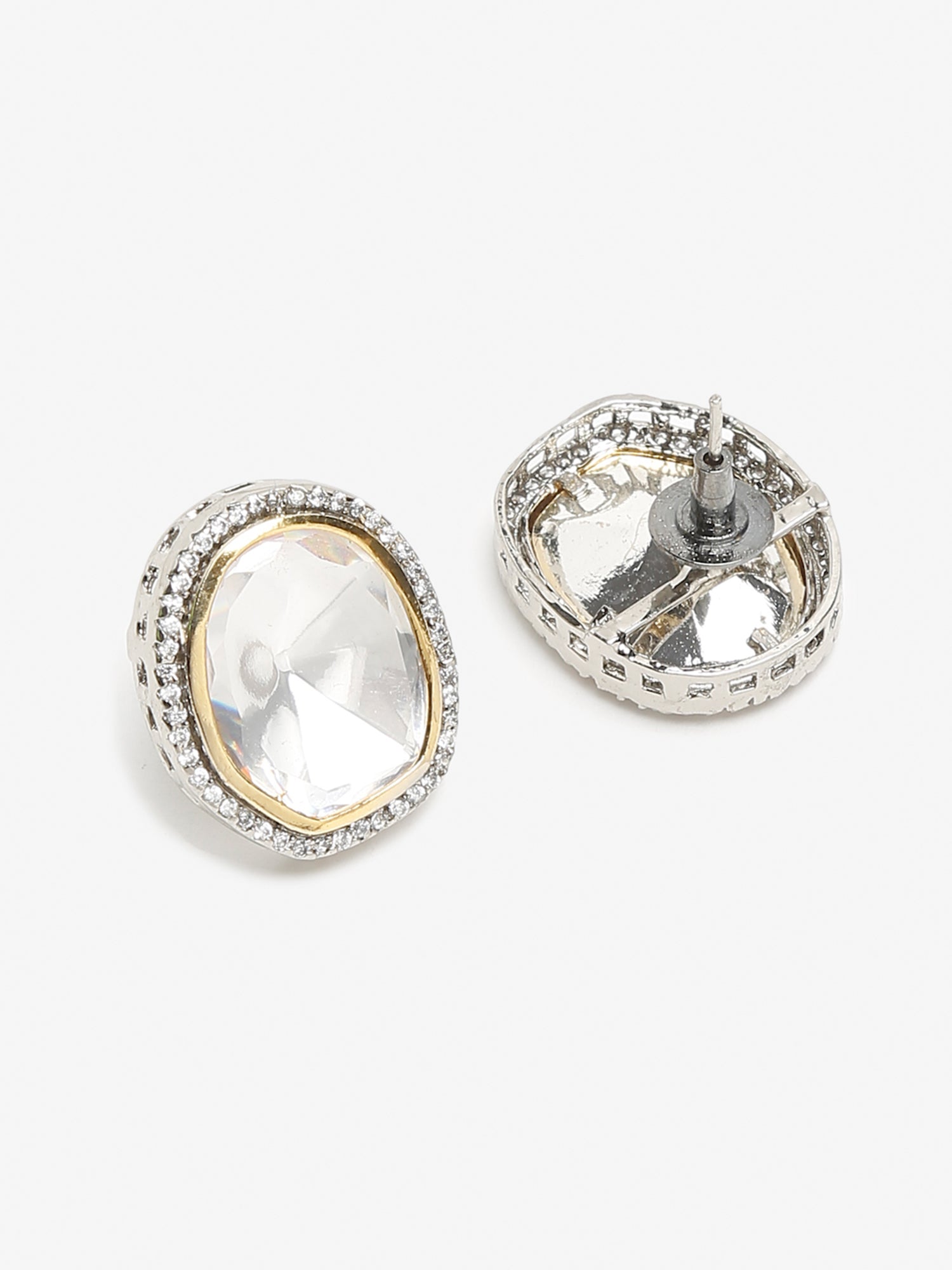 Silver-Toned Contemporary Studs Earrings - Ruby Raang | Grocsy
