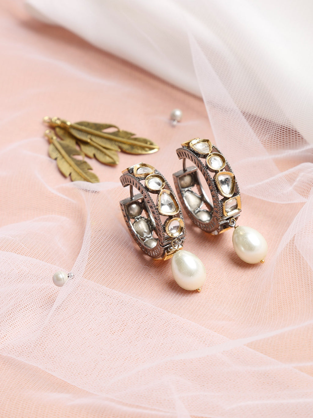 Silver-Toned White Circular Hoop Earrings - Ruby Raang | Grocsy