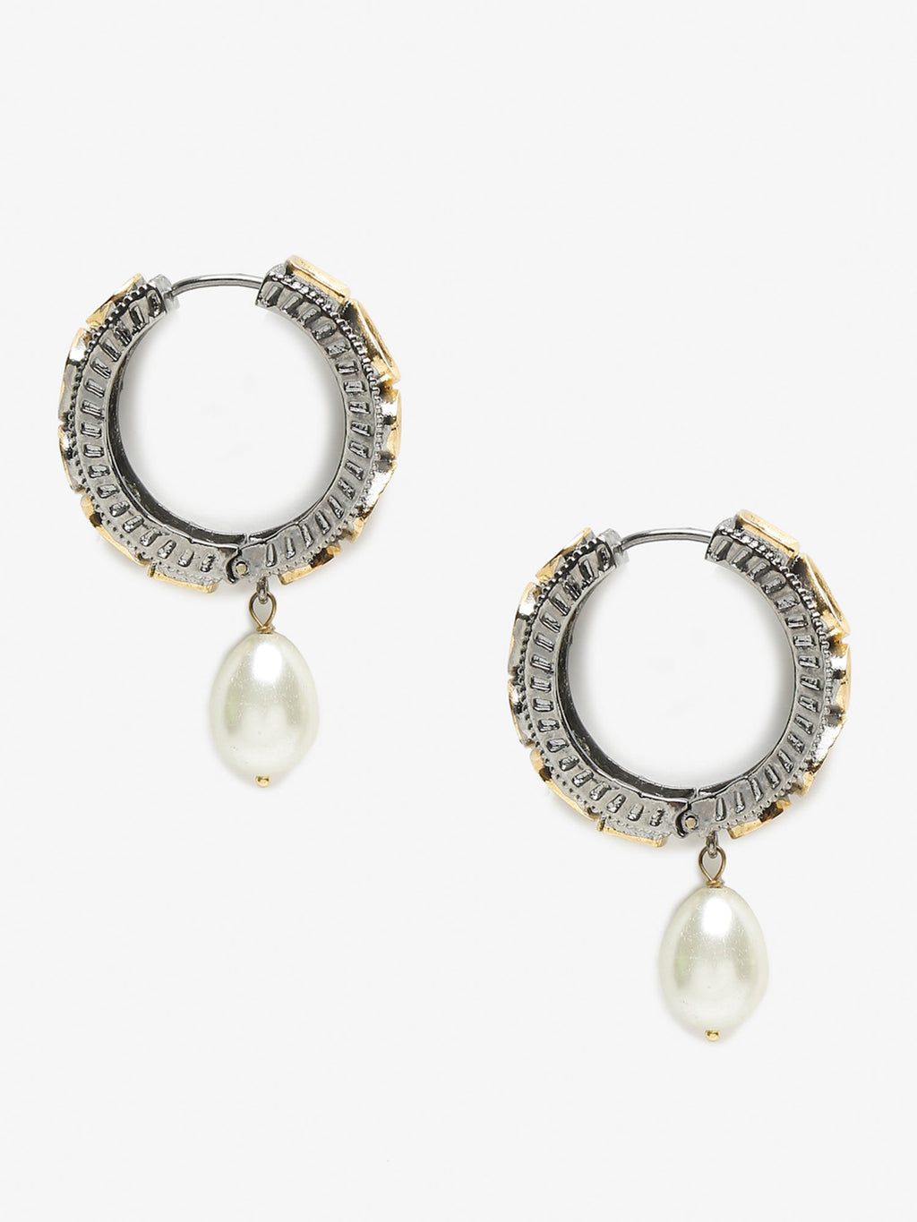 Silver-Toned White Circular Hoop Earrings - Ruby Raang | Grocsy