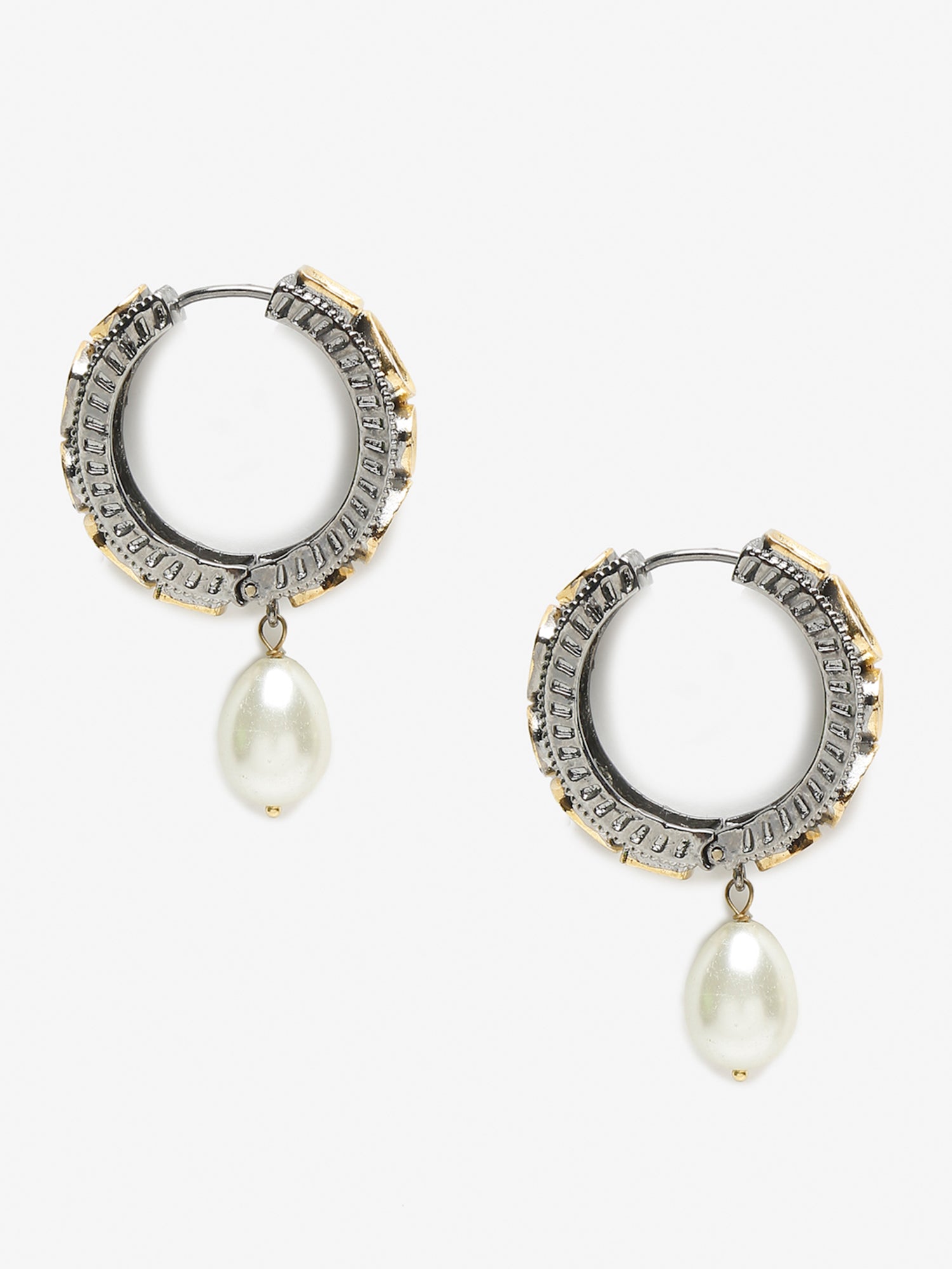 Silver-Toned White Circular Hoop Earrings - Ruby Raang | Grocsy