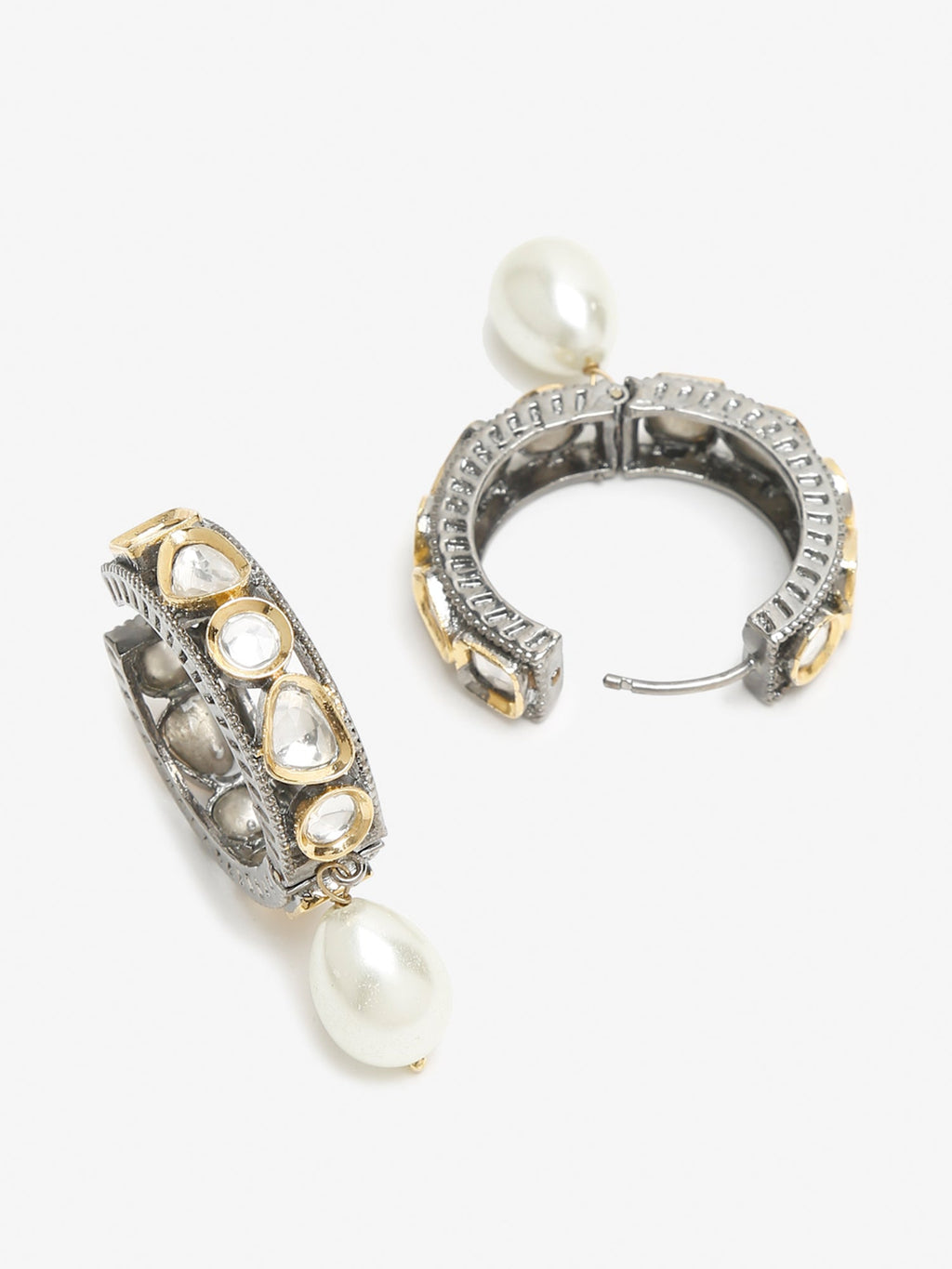 Silver-Toned White Circular Hoop Earrings - Ruby Raang | Grocsy