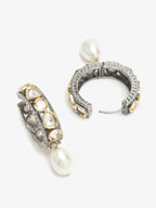 Silver-Toned White Circular Hoop Earrings - Ruby Raang | Grocsy