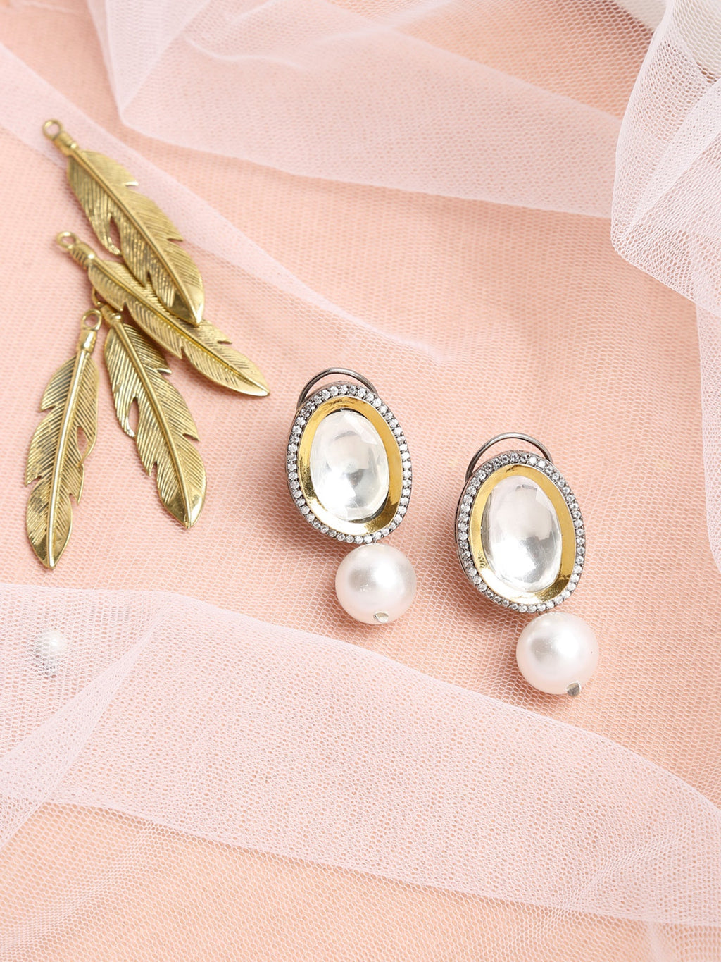 White Kundan Studded Drop Earrings - Ruby Raang | Grocsy