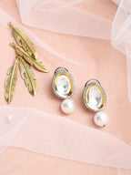 White Kundan Studded Drop Earrings - Ruby Raang | Grocsy