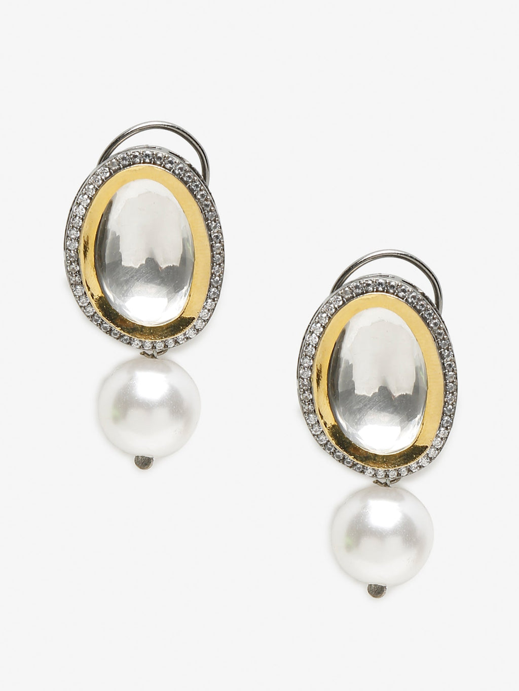 White Kundan Studded Drop Earrings - Ruby Raang | Grocsy