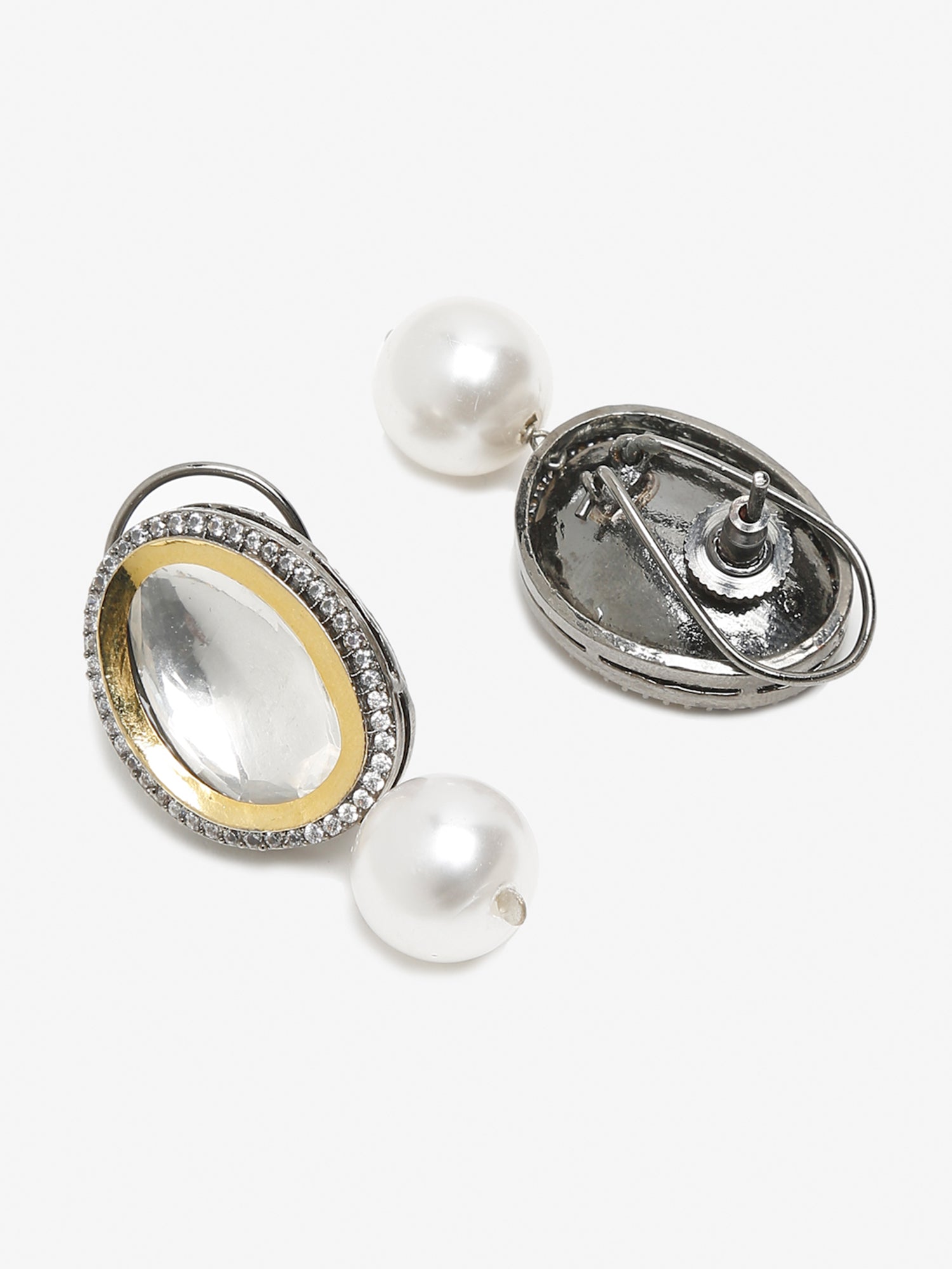 White Kundan Studded Drop Earrings - Ruby Raang | Grocsy