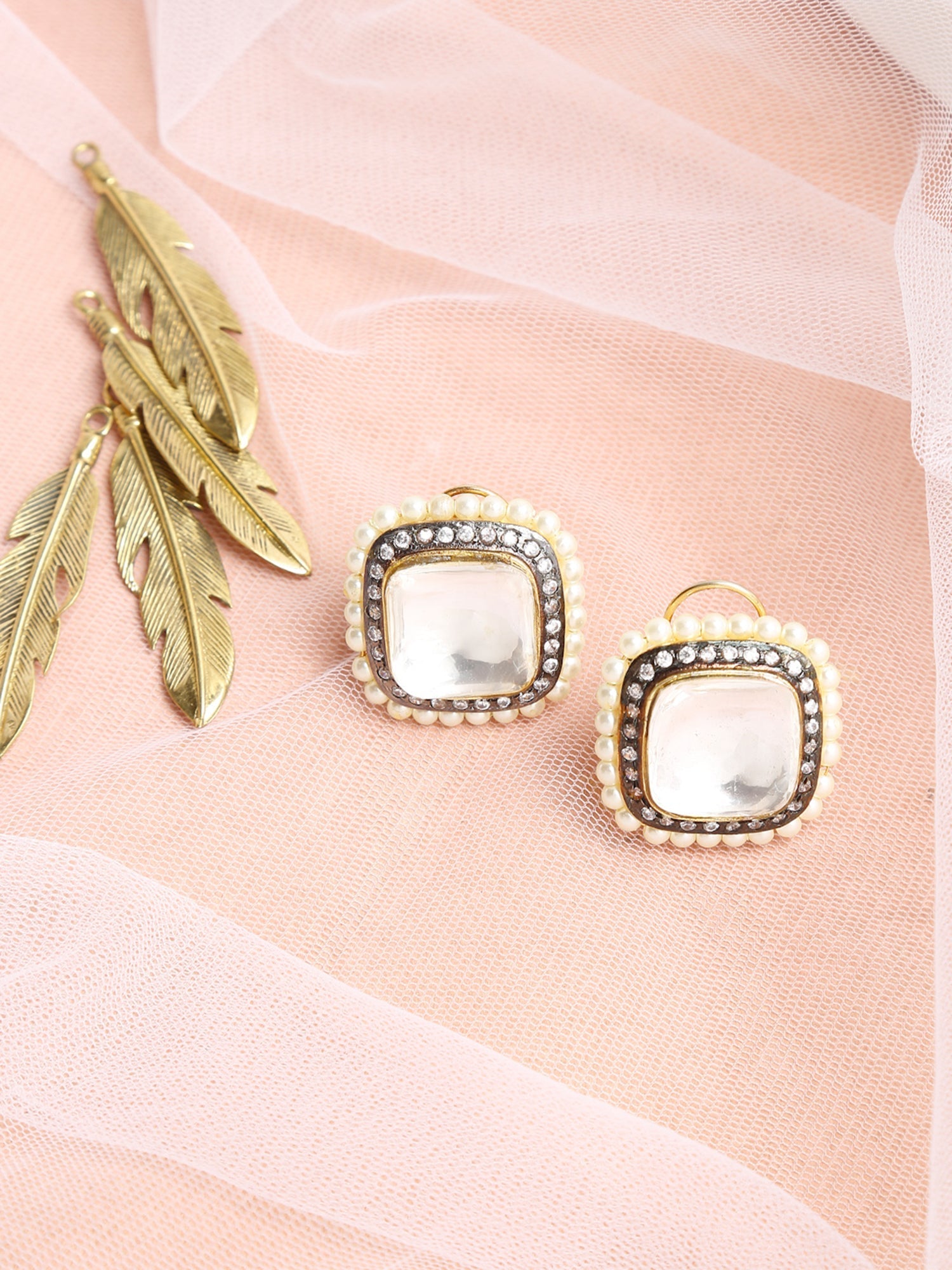 White Contemporary Studs Earrings - Ruby Raang | Grocsy
