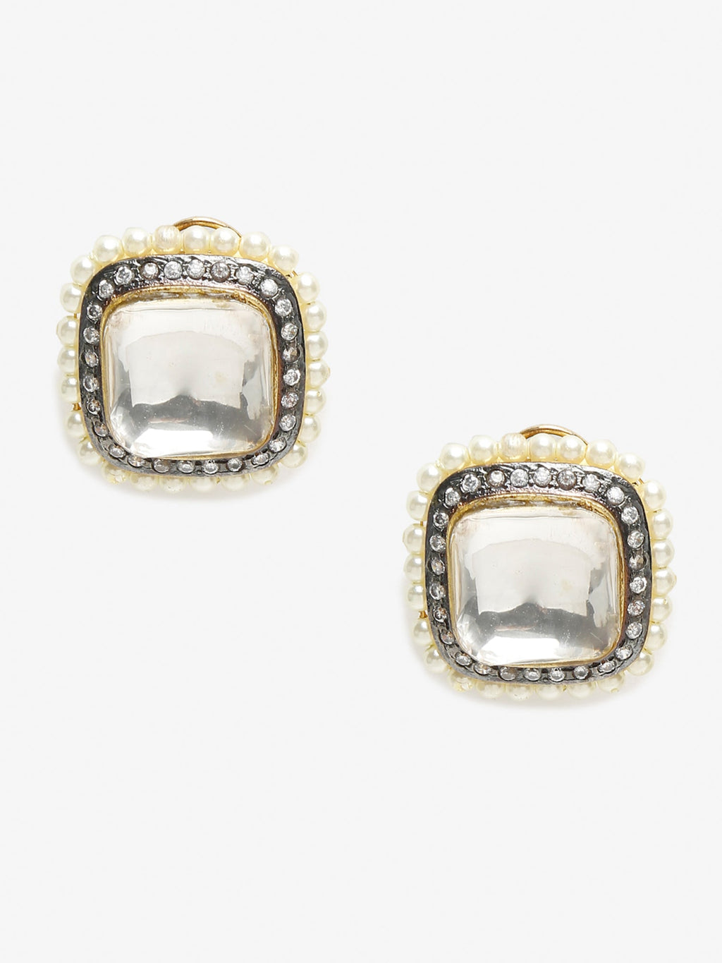 White Contemporary Studs Earrings - Ruby Raang | Grocsy