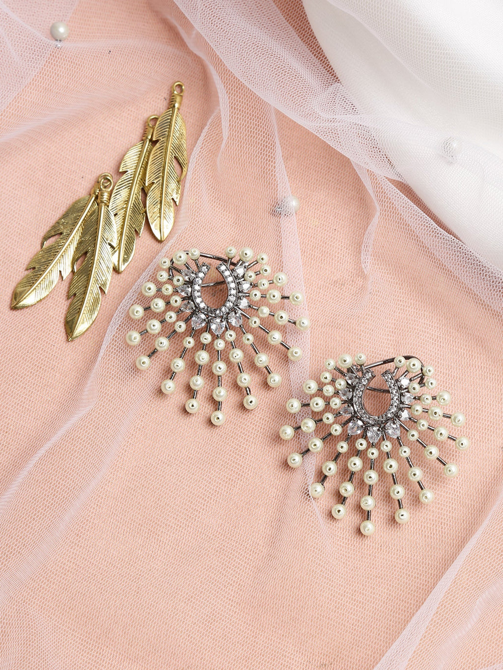 White Contemporary Drop Earrings - Ruby Raang