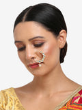 Gold-Polished White Kundan Studded Pearl Beaded Nose Pin - Ruby Raang | Grocsy