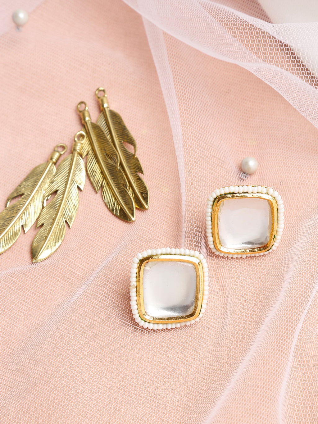 White Artificial Stone Beads Studded Contemporary Studs Earrings - Ruby Raang | Grocsy