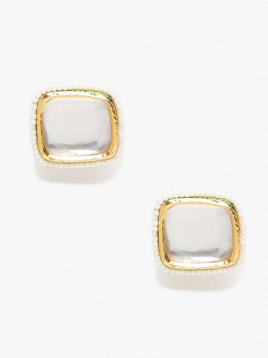 White Artificial Stone Beads Studded Contemporary Studs Earrings - Ruby Raang | Grocsy